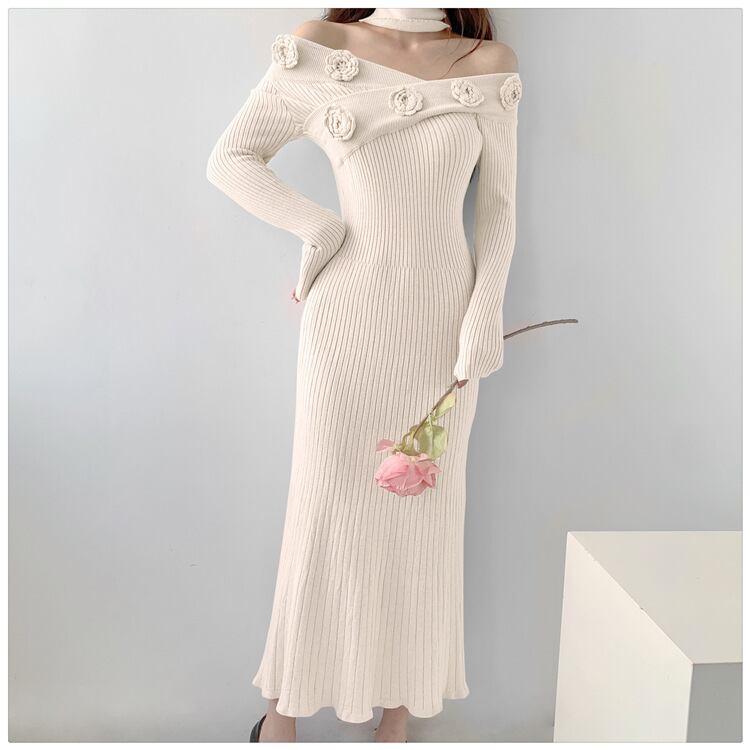 【dress】ボートネックニットワンピース　M18127