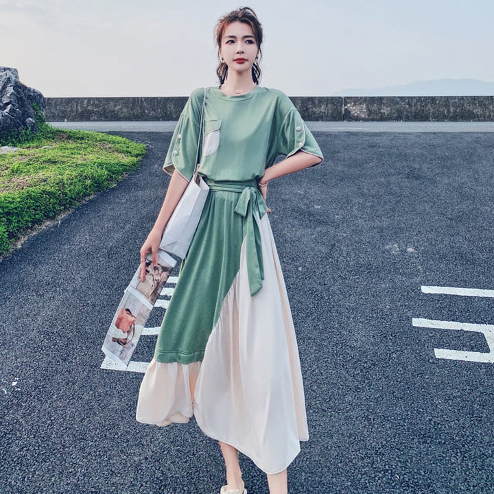 【dress】人気上昇中ファッション切り替えTシャツワンピース　M16990