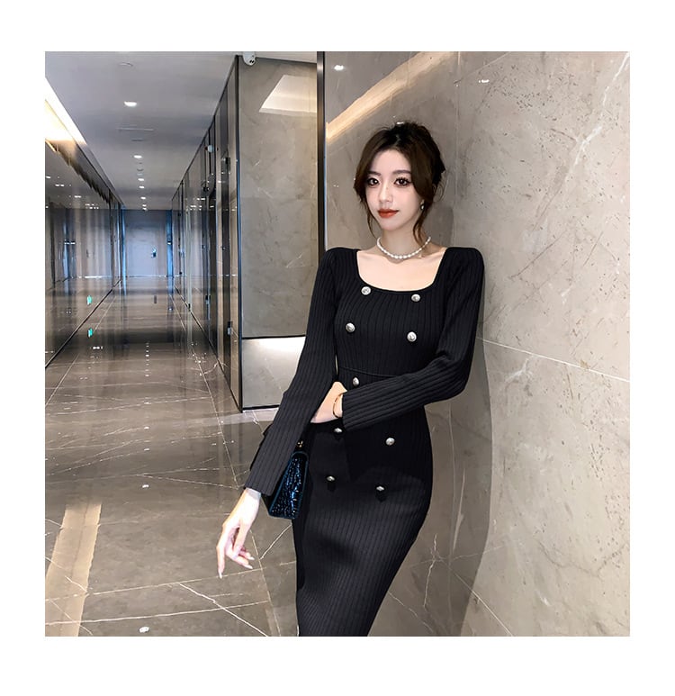 【dress】ダブルボタンニットワンピース　M18208