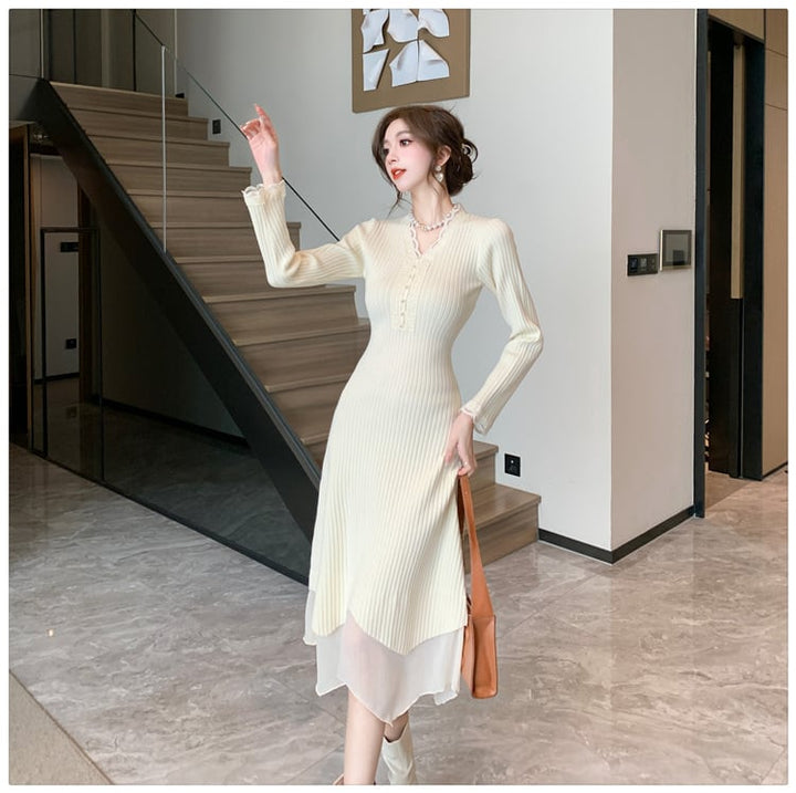 【dress】Vネックニットワンピース　M18320