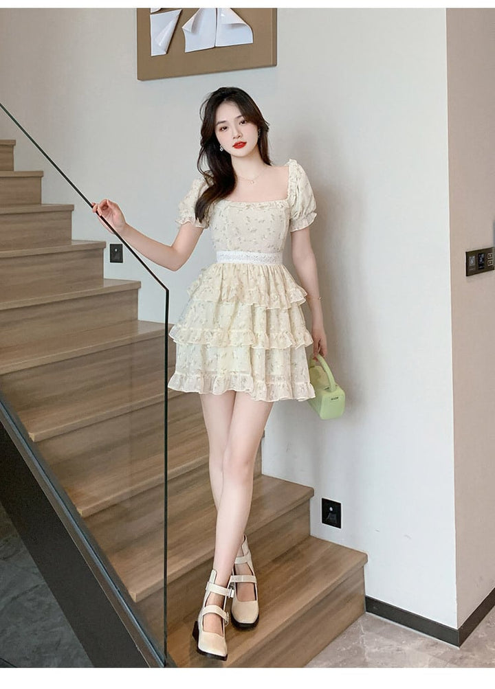 【dress】細身効果抜群♪スウィート花柄ワンピースオシャレ　M16846