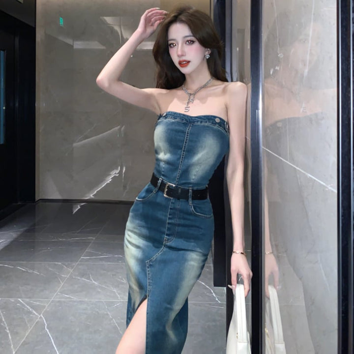 【dress】韓国系ファッションセクシーデニムワンピース　M17191