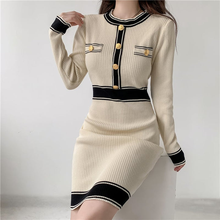 【dress】韓国系超人気エレガントニットワンピース　M17485