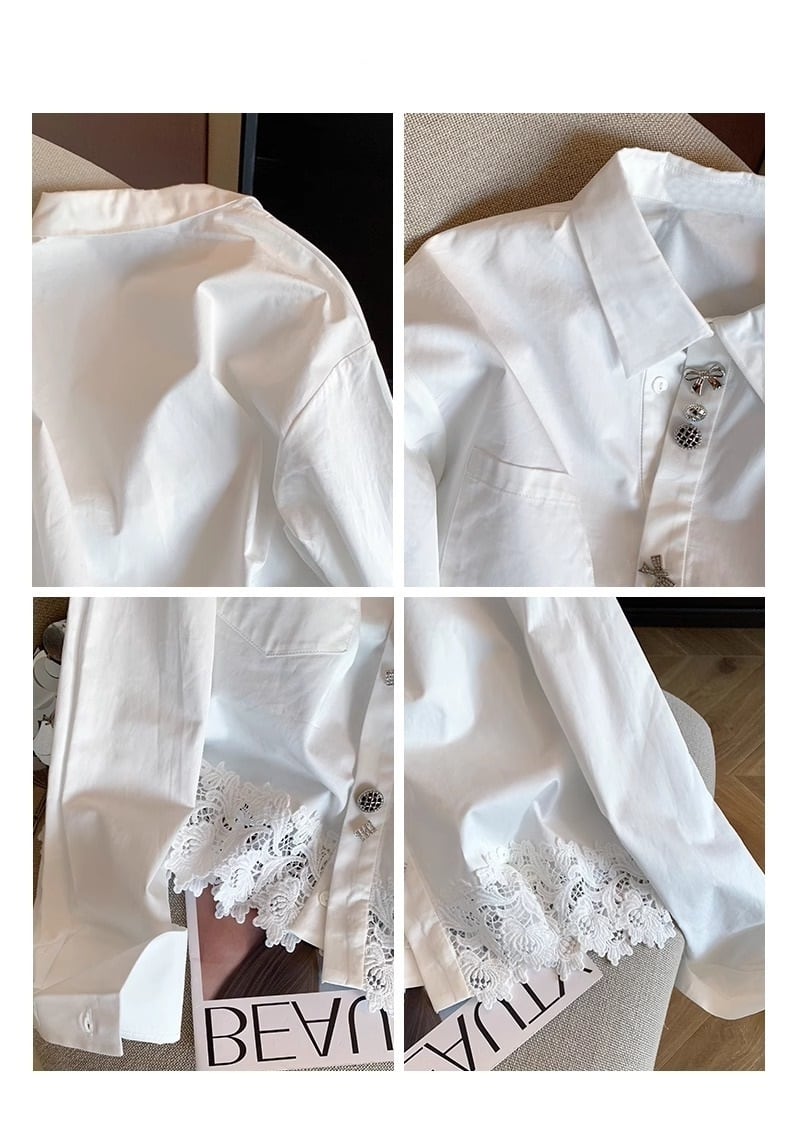 【tops】レース切り替えシャツブラウス　M29719