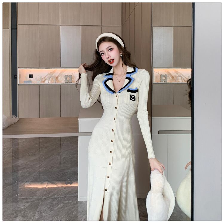 【dress】ボタンデザインニットワンピース　M18535