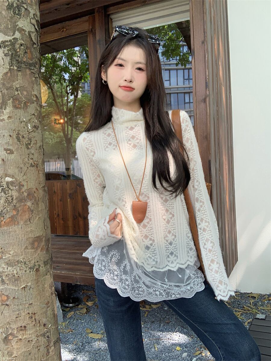 【tops】レース切り替ニットトップス　M27202