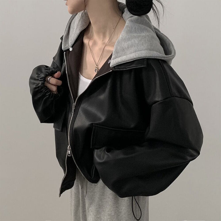 【outer】フード付きPUWジップジャケット　M29774