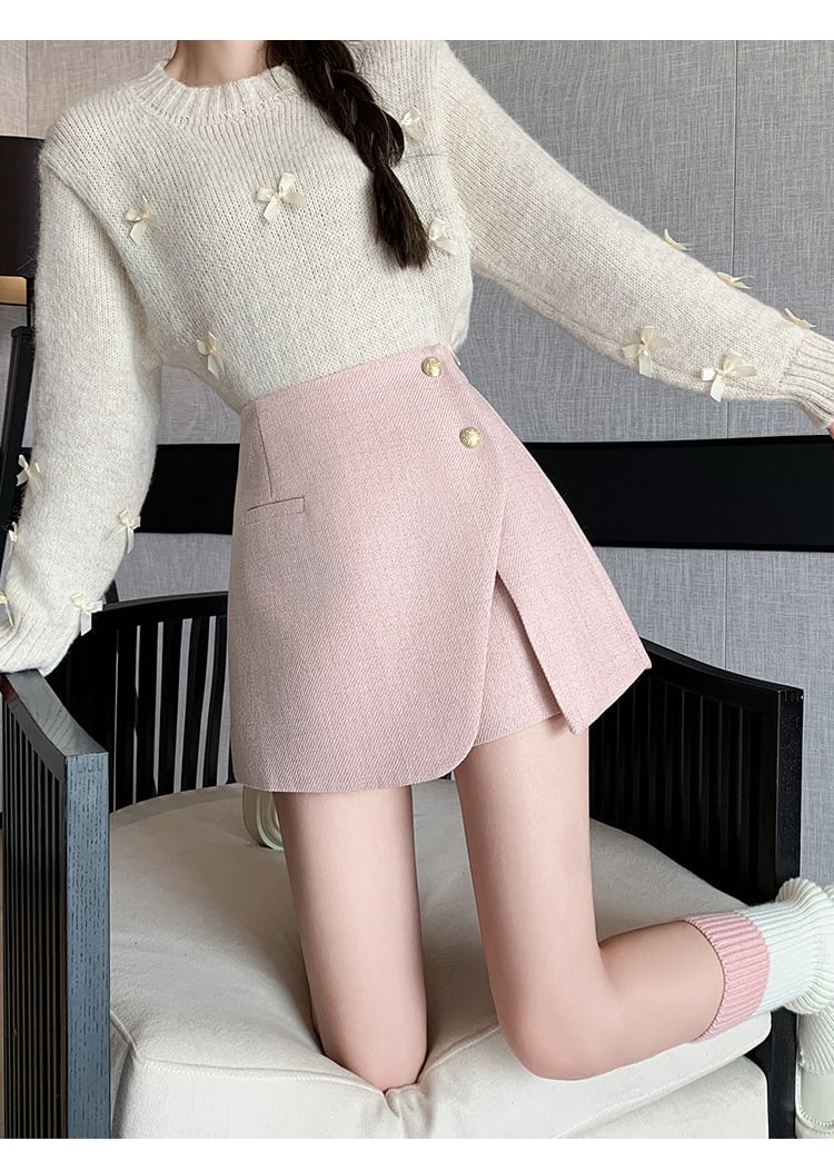 【bottoms】ハイウエストキュロットパンツ　M28256