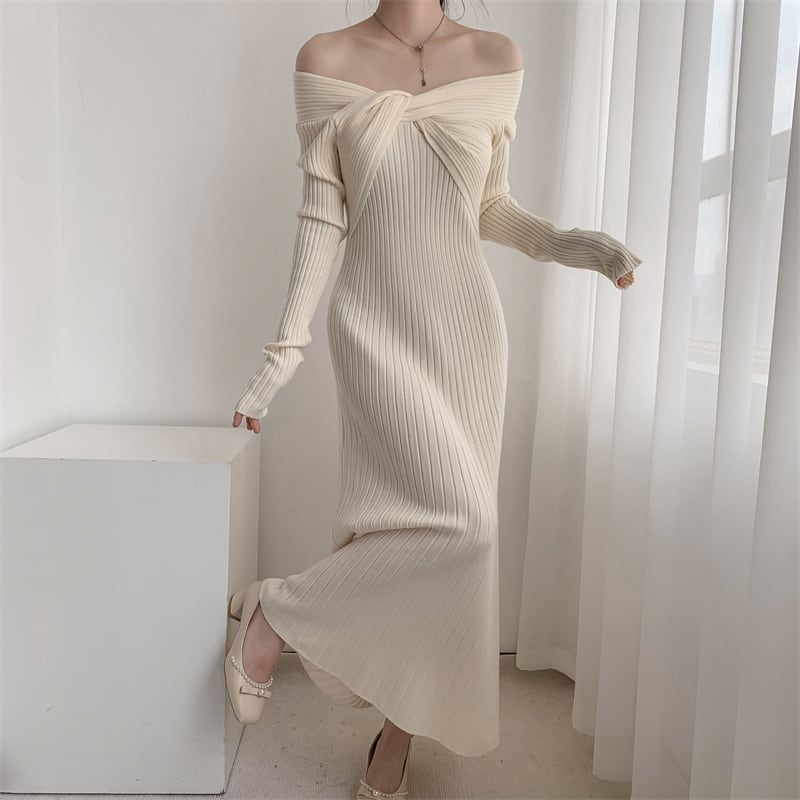 【dress】話題沸騰中 オシャレ無地ニットワンピース　M17589