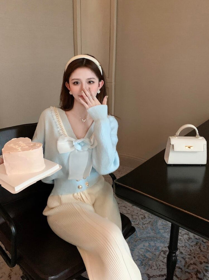 【tops】リボン付きニットセーター　M28472