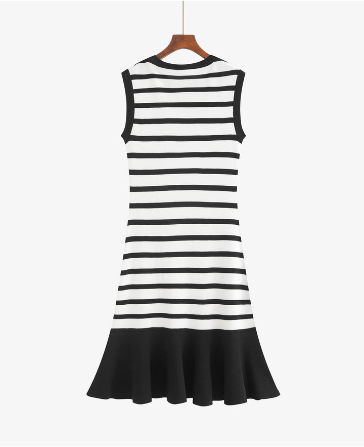 【dress】ノースリーブボーダー柄ニットワンピース Q8491