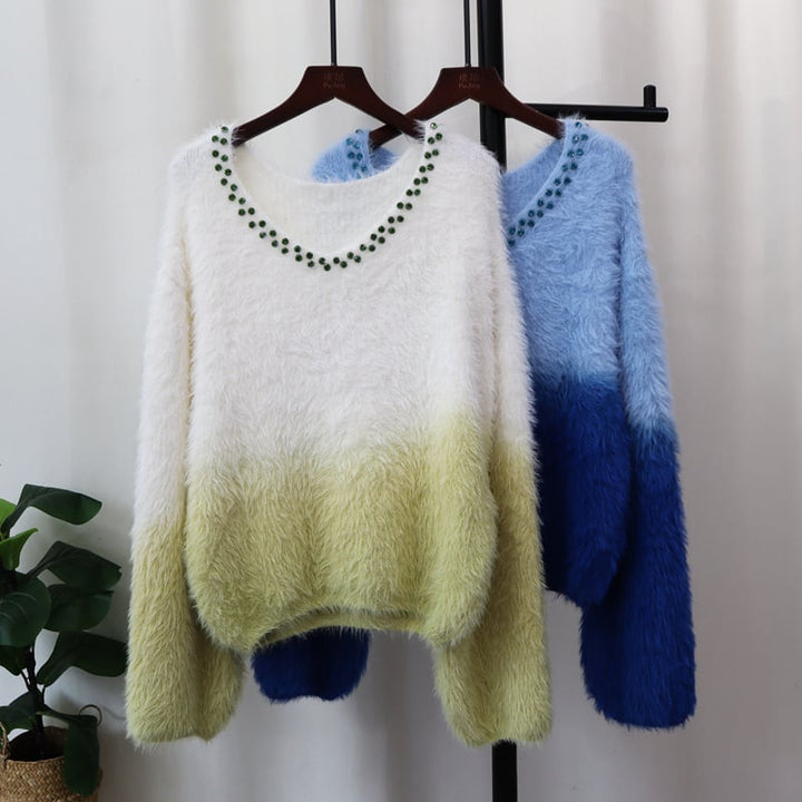 【tops】ビジューグラデーションニットセーター　M26605