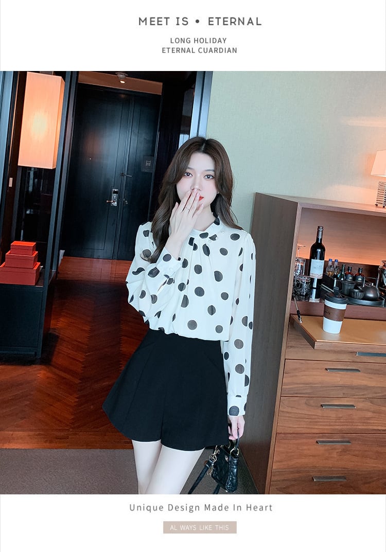 【tops】今季マストバイスタンドネックドット柄シャツ2色　M16882