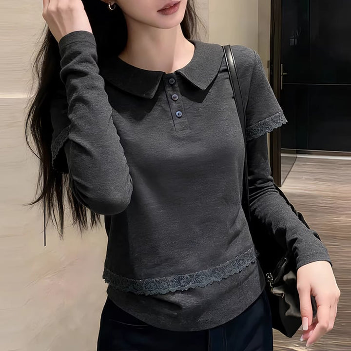 【tops】ピーターパンカラーフェイクレイヤードトップス Q7819