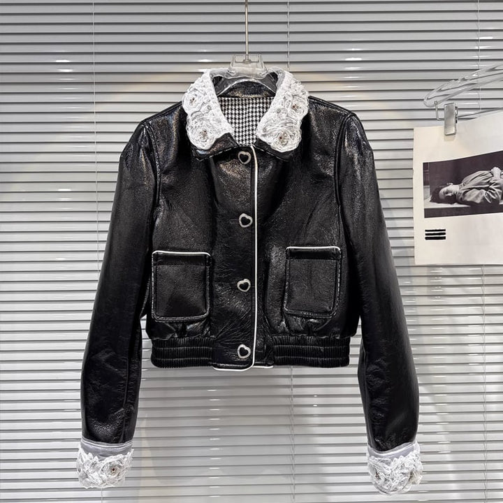 【outer】レースドッキングPUジャケット Q7334