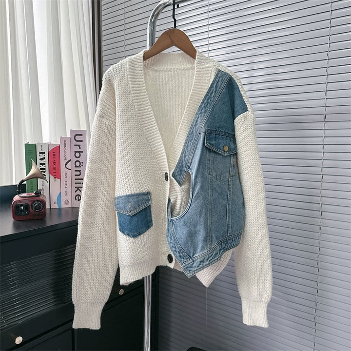 【outer】デニム切り替えニットカーデ　M25787