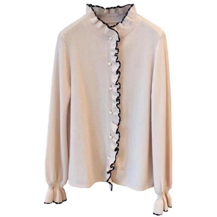 【tops】パールフリルニットトップス　M19179