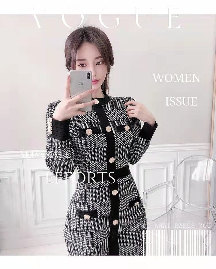 【dress】ボタンデザインニットワンピース　M17899