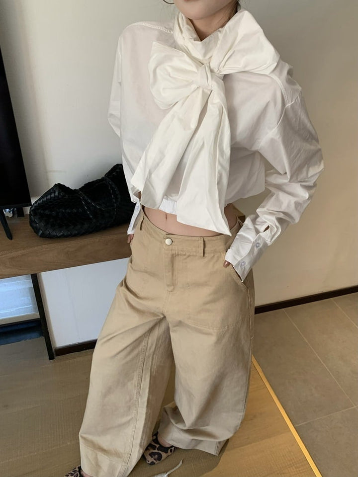 【tops】リボン付きシャツトップス　M26517