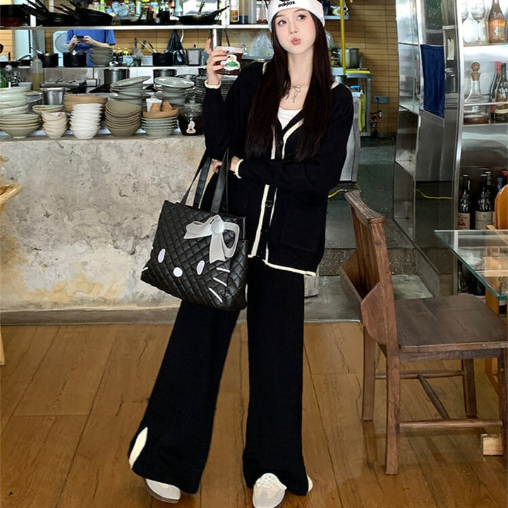 【set】ニットカーデ×ワイドパンツセット　M26984
