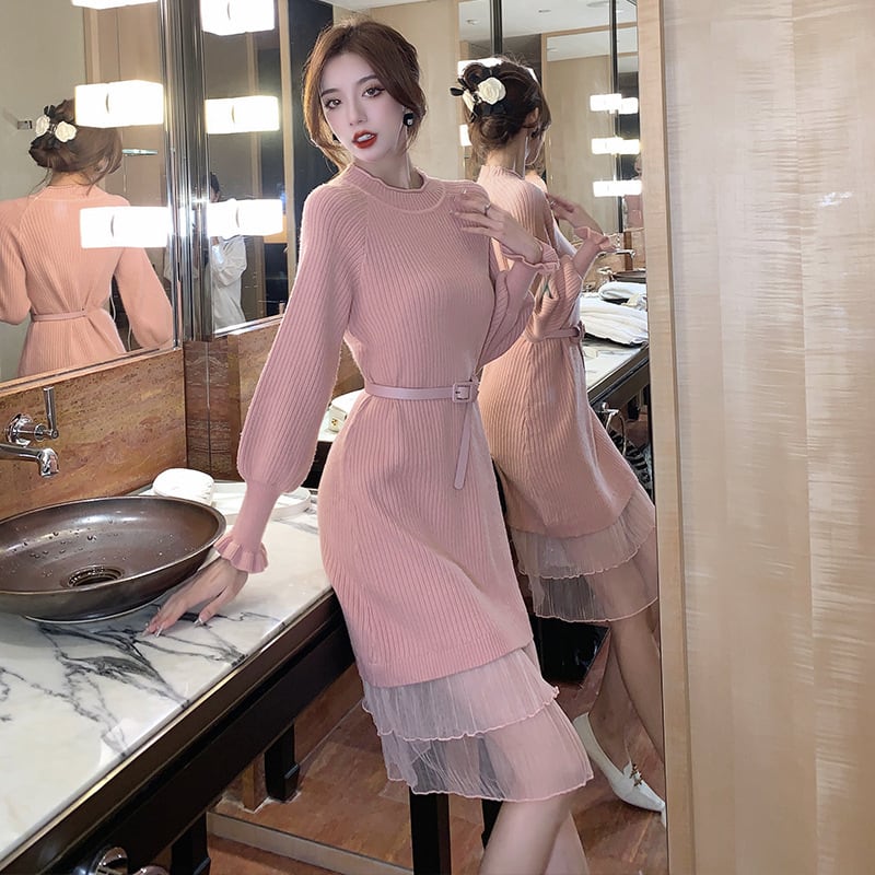 【dress】ドッキングニットワンピース　M18136