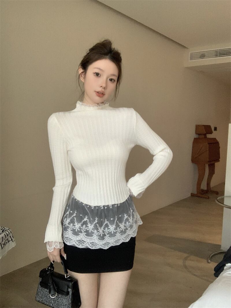 【tops】レース切り替えニットトップス　M28740