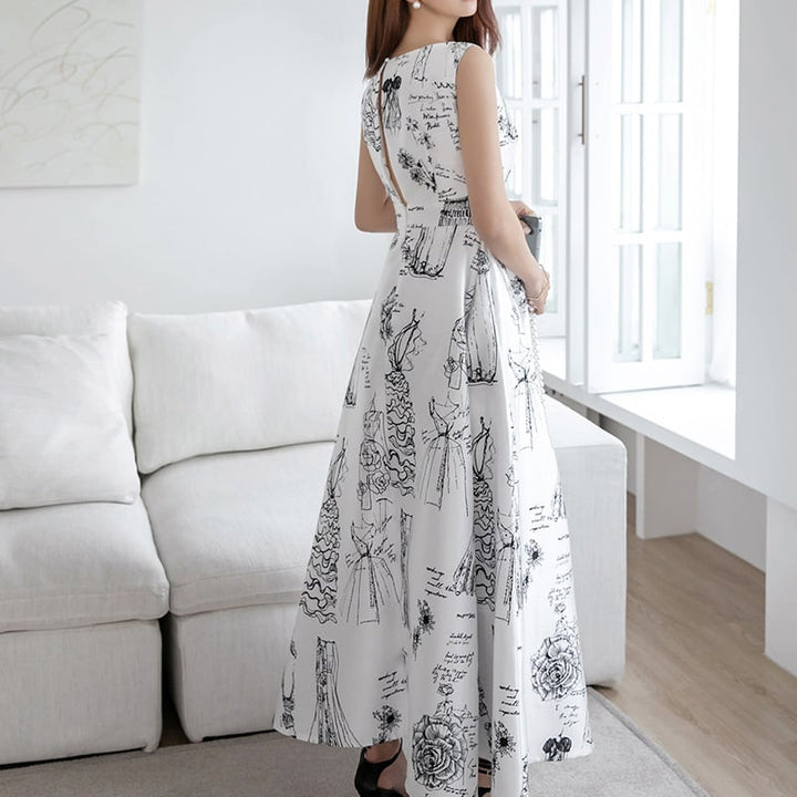 【dress】ノースリーブ美シルエットロングワンピース Q8355