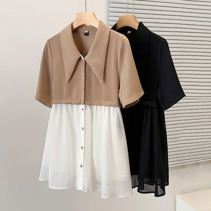 【dress】韓国系超人気切り替えシャツワンピースゆったり　M16780