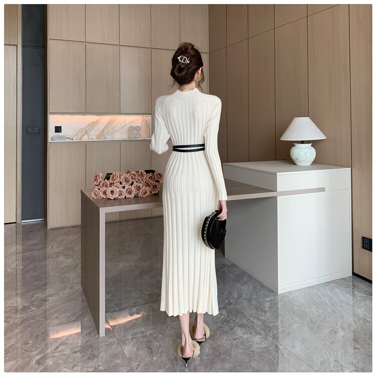 【dress】ニットワンピースベルト付き　M27464