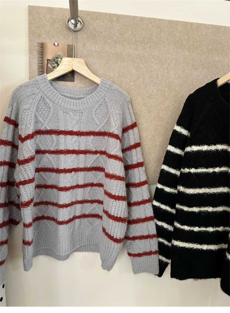 【tops】ボーダー柄ニットセーター　M19330