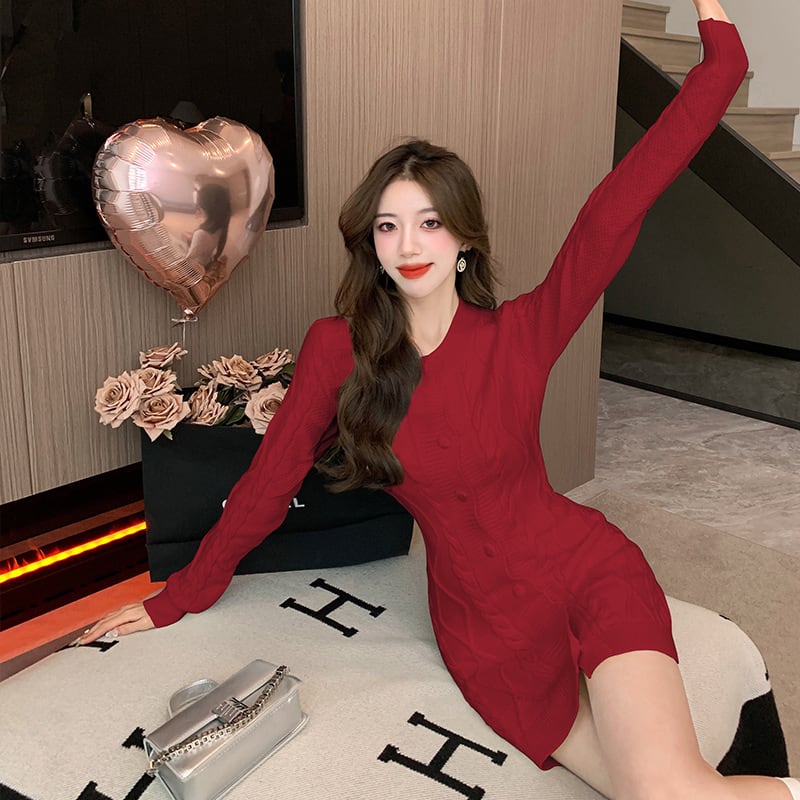 【dress】今季マストバイニットワンピース韓国系着心地良い　M17573