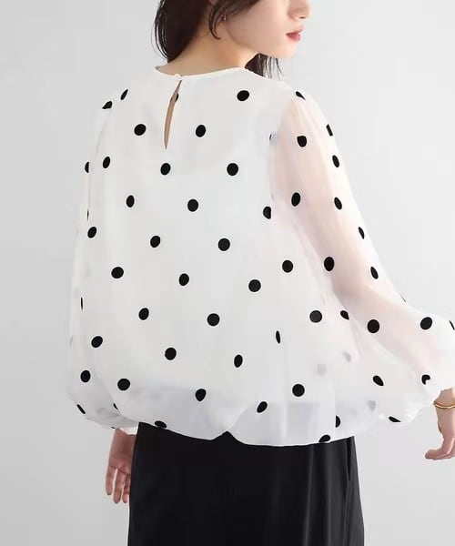 【tops】ドット柄切り替えトップス　M26990