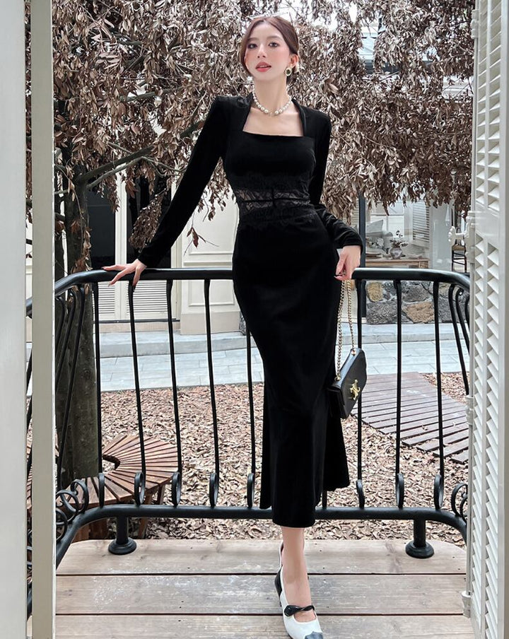 【dress】レースドッキングマーメイドワンピース Q7287