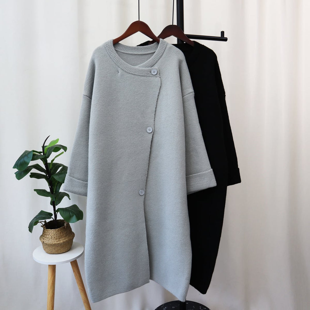 【outer】ロング丈ボタンデザインニットカーデ　M18191