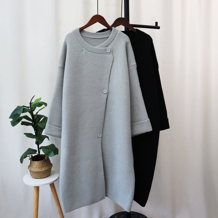 【outer】ロング丈ボタンデザインニットカーデ　M18191