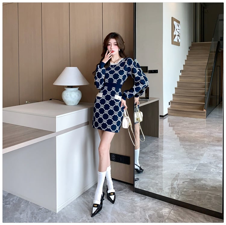 【dress】クルーネックニットワンピース　M17979