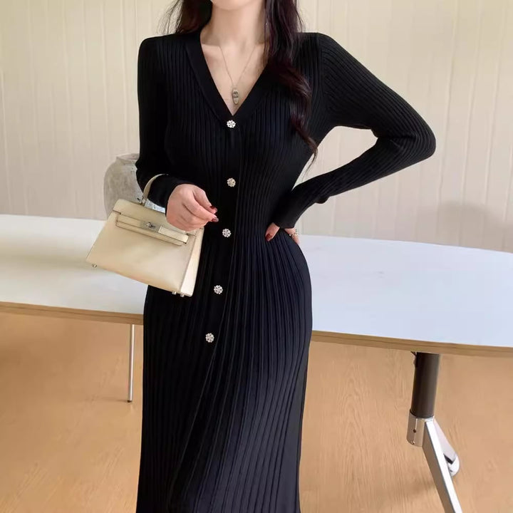 【dress】Vネックニットワンピース　M26694
