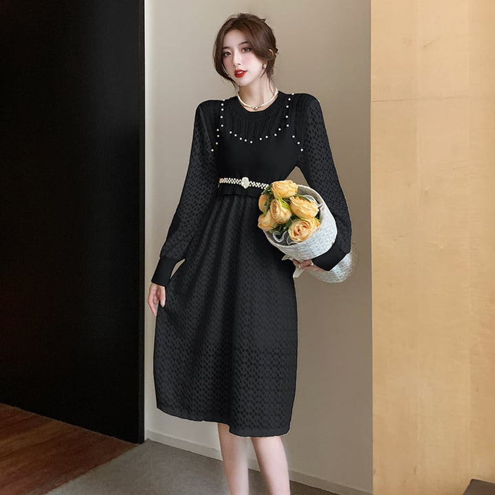 【dress】レースドッキングニットワンピース　M18431