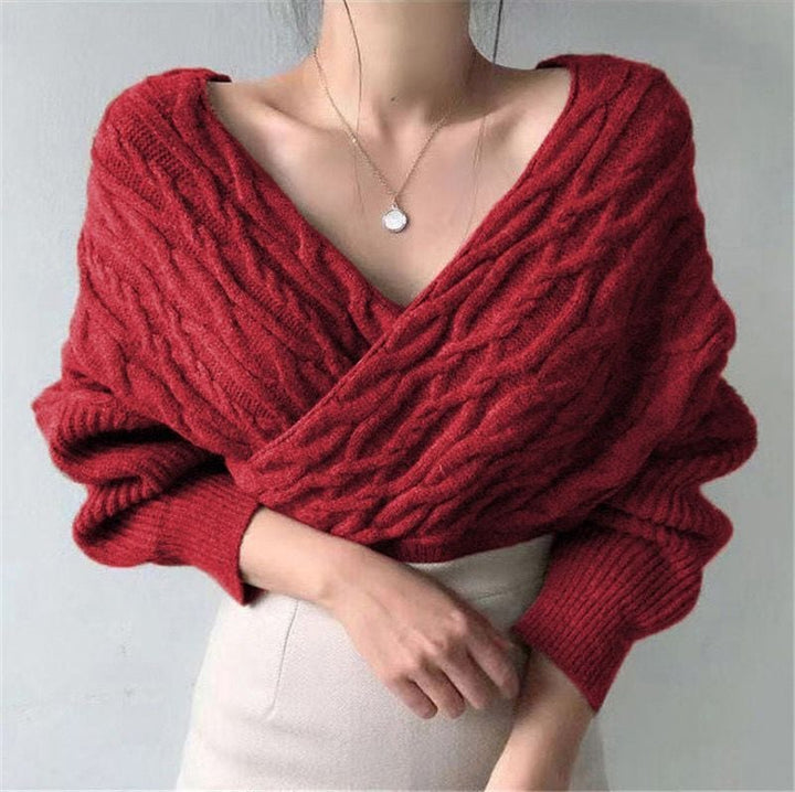 【tops】クロスVネックニットセーター　M26968