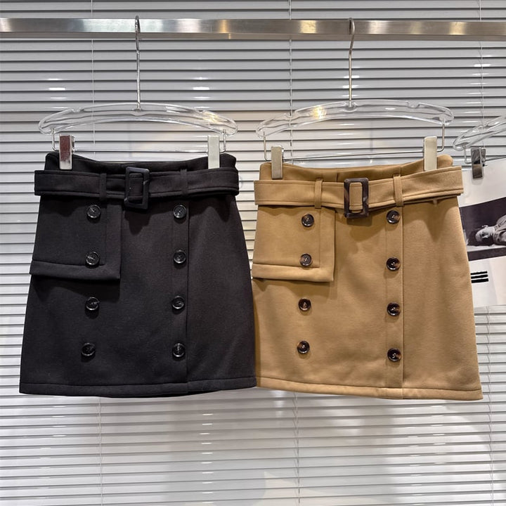 【bottoms】ベルト付きラシャショートパンツ Q7450