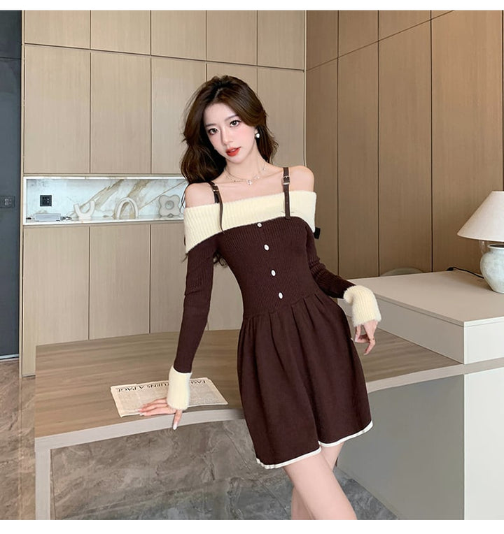 【dress】オフショルダーニットワンピース　M18362