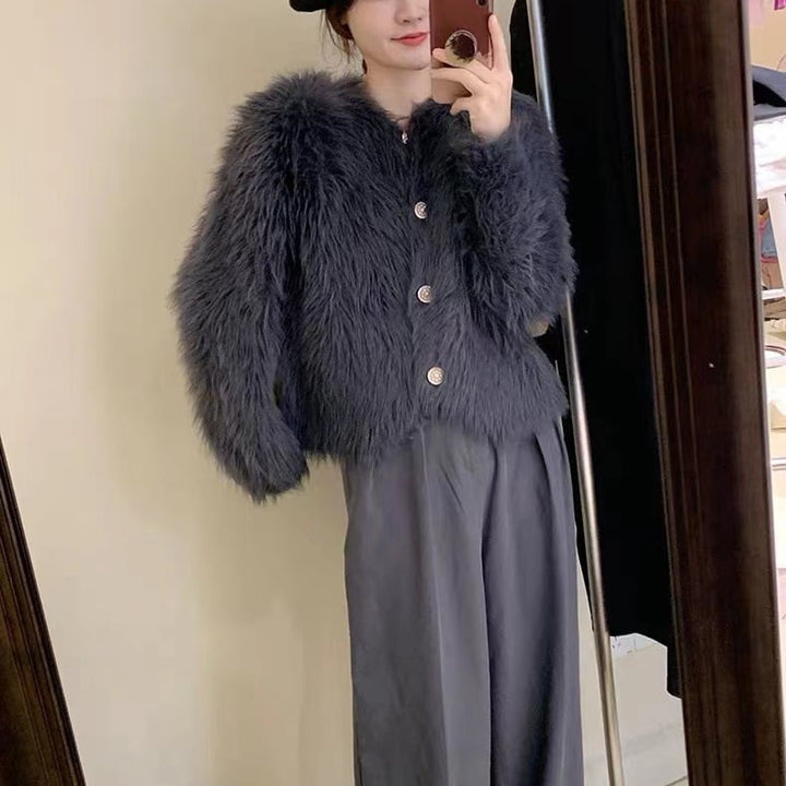 【outer】フェザークルーネックニットカーデ　M18083