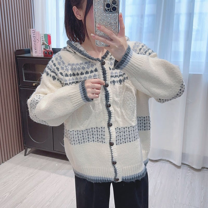 【outer】フード付きニットカーデ　M26770