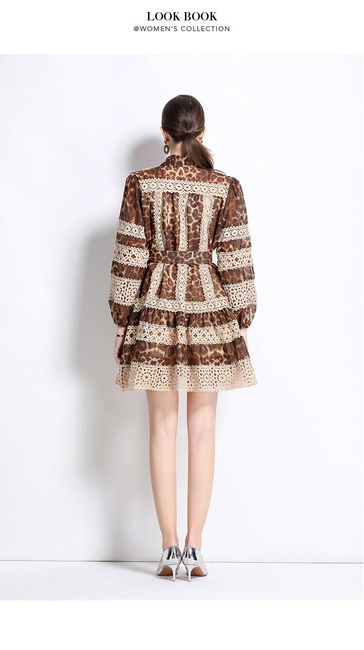 【dress】レース切り替えプリントワンピース　M30107