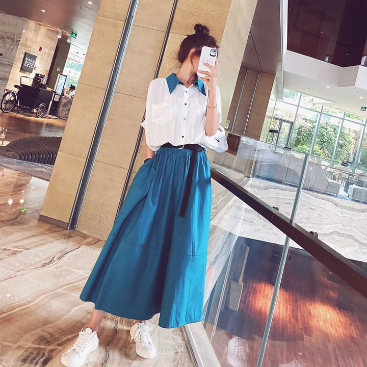【dress】おしゃれ大人気切り替え配色シャツワンピース　M16816