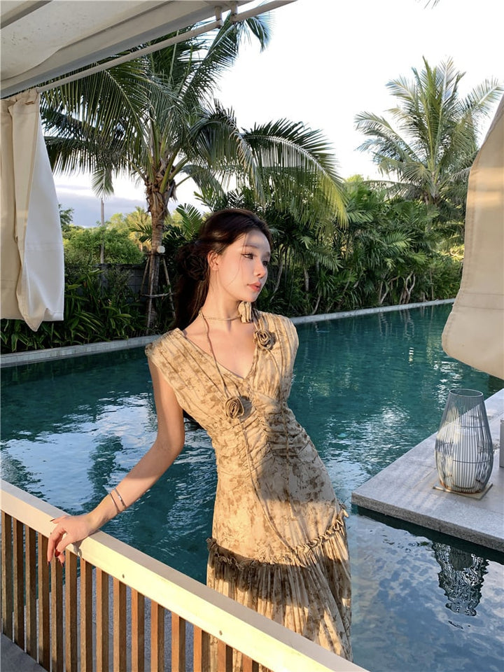 【dress】Vネックプリントワンピース　M24584