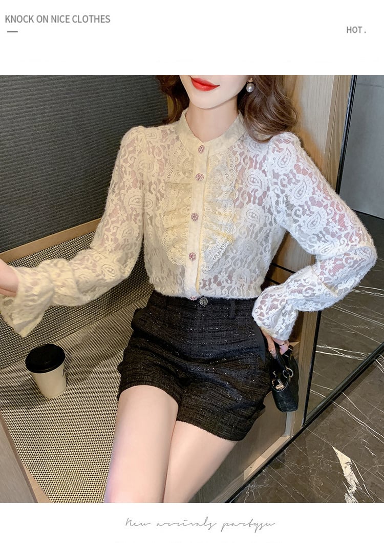 【tops】フリルレースシャツトップス　M26524