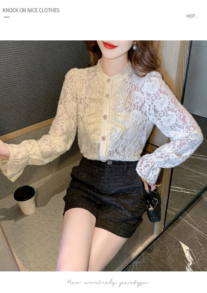 【tops】フリルレースシャツトップス　M26524