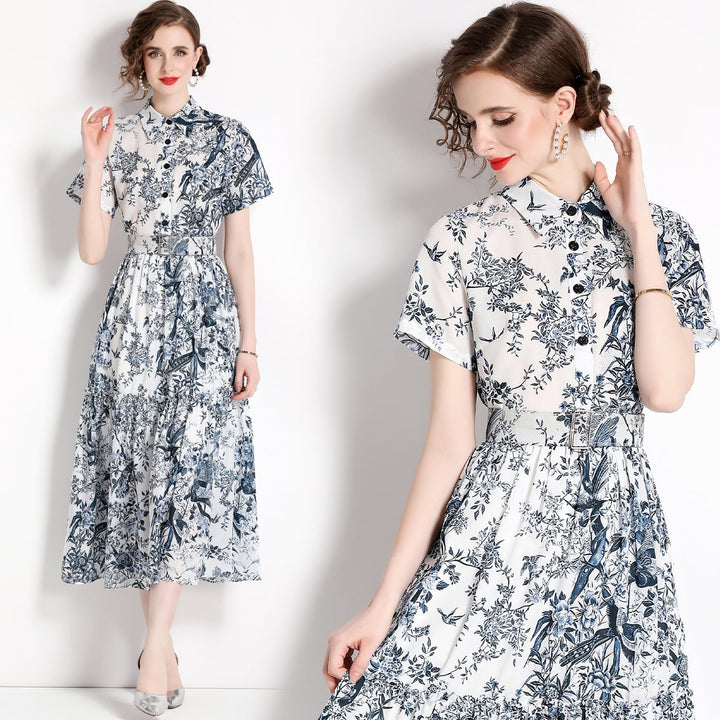 【dress】女子力アップエレガントプリントシャツワンピース　M17133