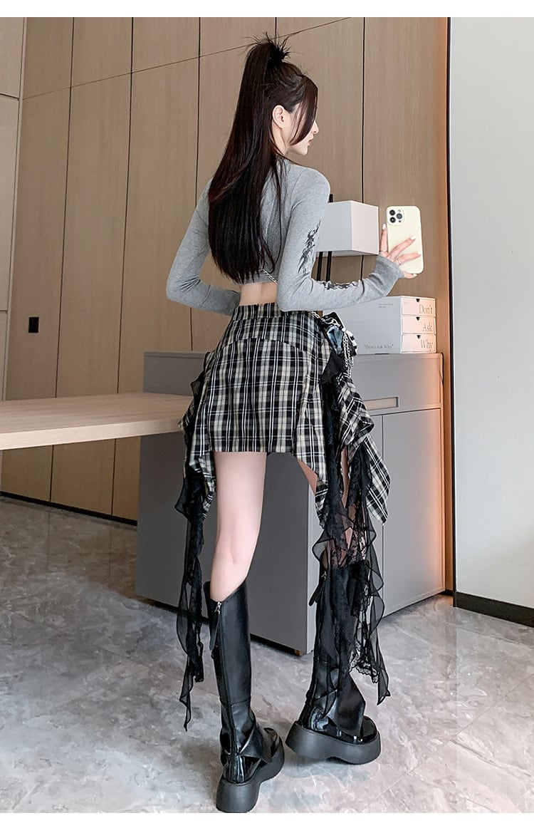 【bottoms】不規則 イレギュラーチェック柄スカート　M24411